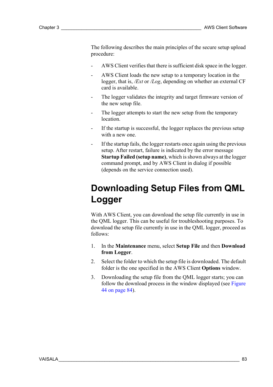 Downloading setup files from qml logger | Vaisala Hydromet Data Collection Platform User Manual | Page 85 / 160