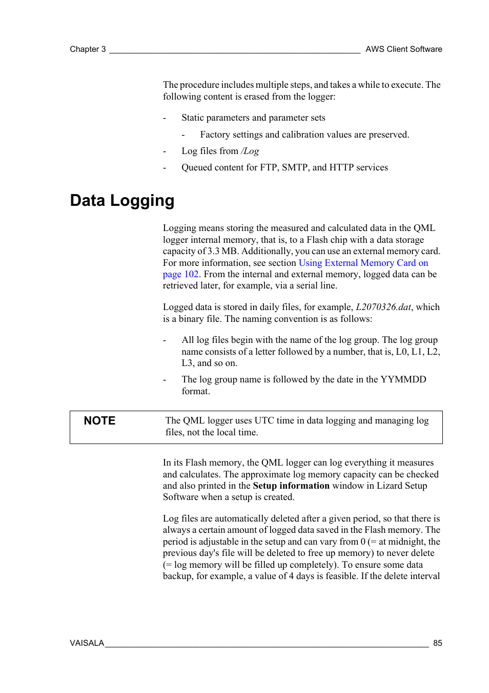Data logging | Vaisala Hydromet Data Collection Platform User Manual | Page 87 / 160