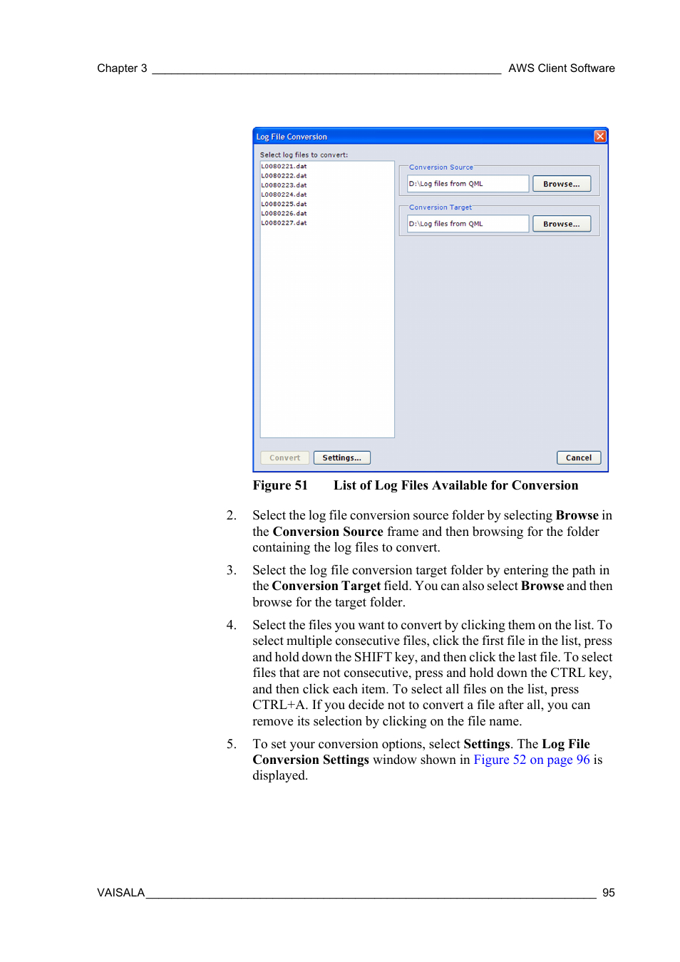 Figure 51, List of log files available for conversion | Vaisala Hydromet Data Collection Platform User Manual | Page 97 / 160