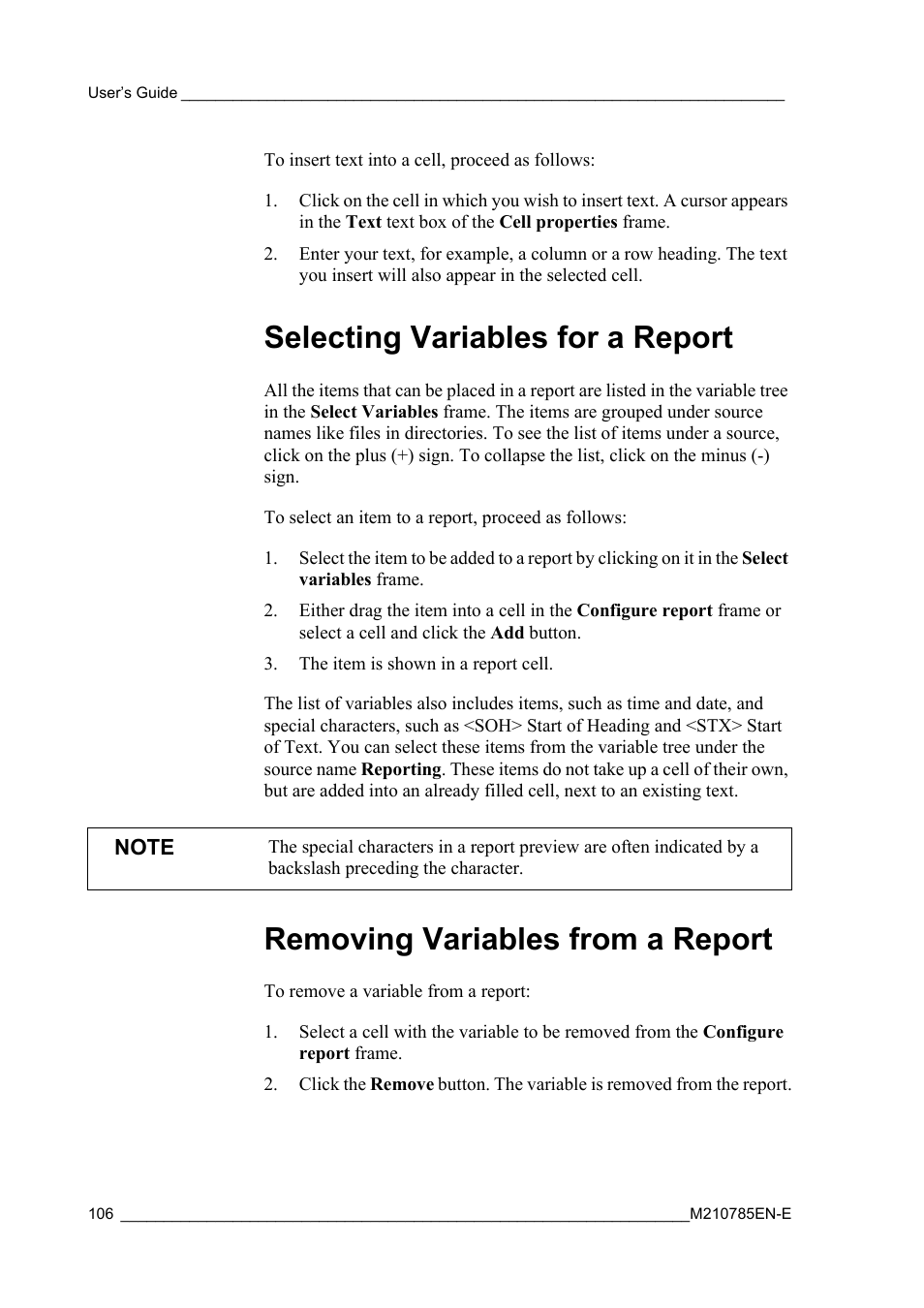 Selecting variables for a report, Removing variables from a report | Vaisala Hydromet Data Collection Platform User Manual | Page 108 / 218