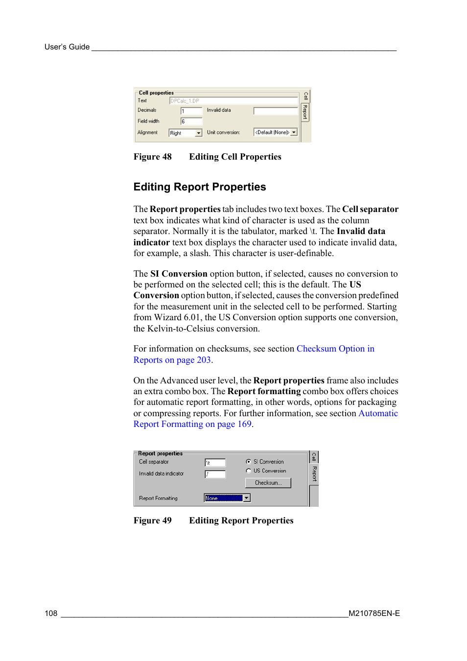 Editing report properties, Figure 48, Editing cell properties | Figure 49 | Vaisala Hydromet Data Collection Platform User Manual | Page 110 / 218