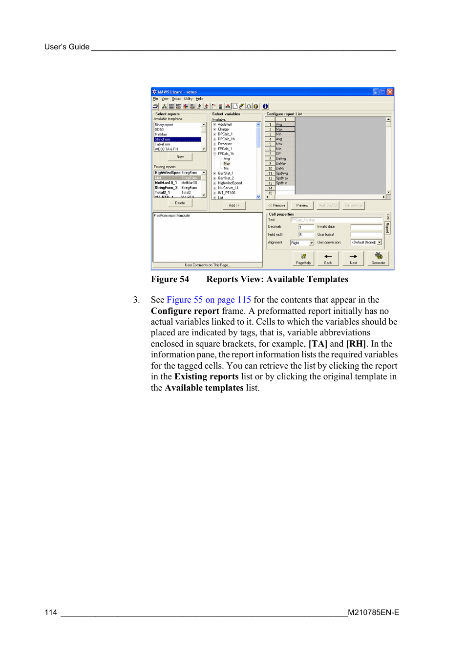 Figure 54, Reports view: available templates | Vaisala Hydromet Data Collection Platform User Manual | Page 116 / 218