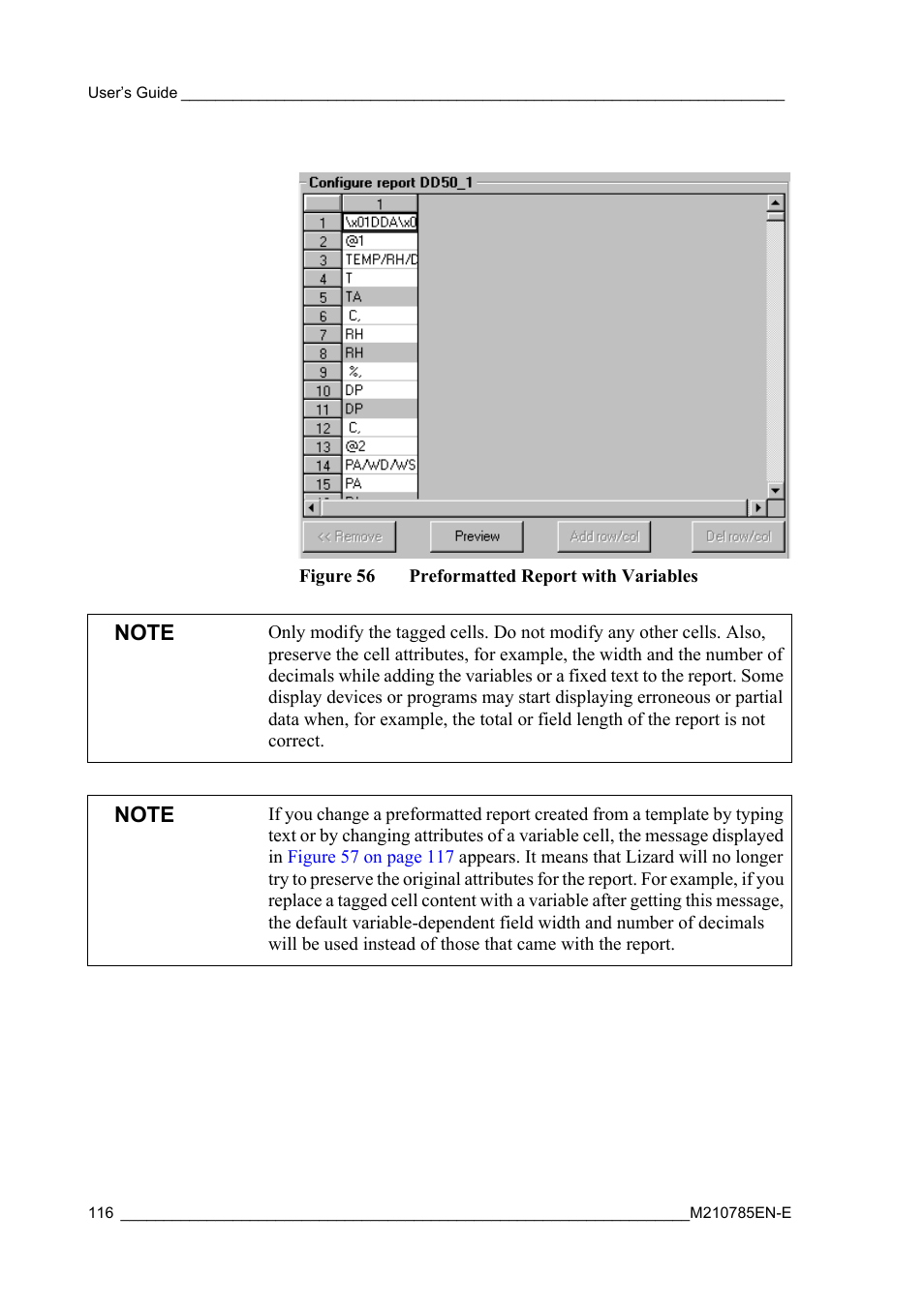 Figure 56, Preformatted report with variables | Vaisala Hydromet Data Collection Platform User Manual | Page 118 / 218