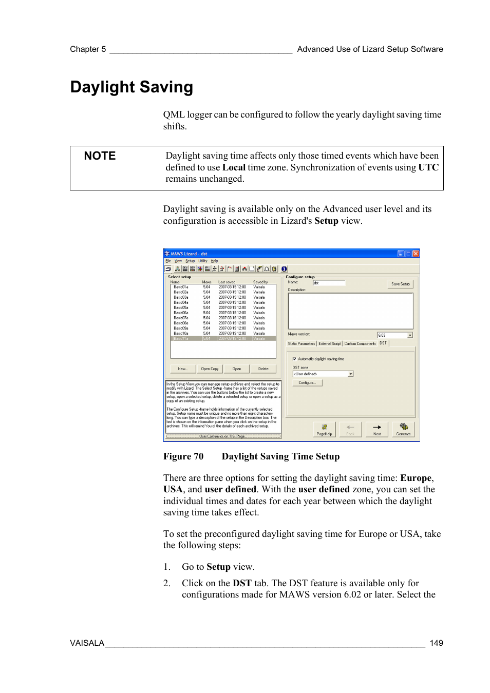 Daylight saving, Figure 70, Daylight saving time setup | Vaisala Hydromet Data Collection Platform User Manual | Page 151 / 218