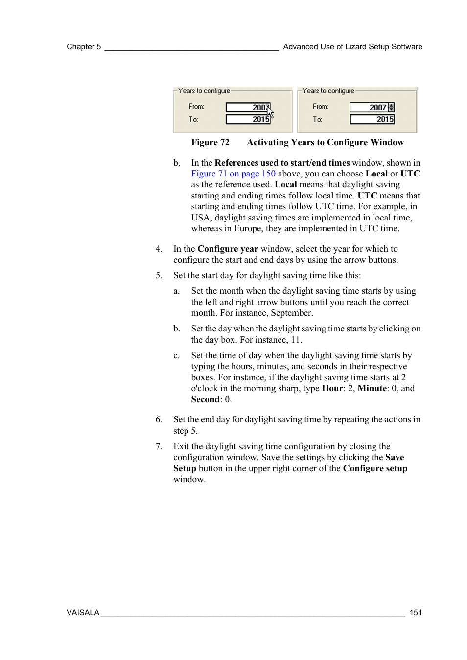 Figure 72, Activating years to configure window | Vaisala Hydromet Data Collection Platform User Manual | Page 153 / 218