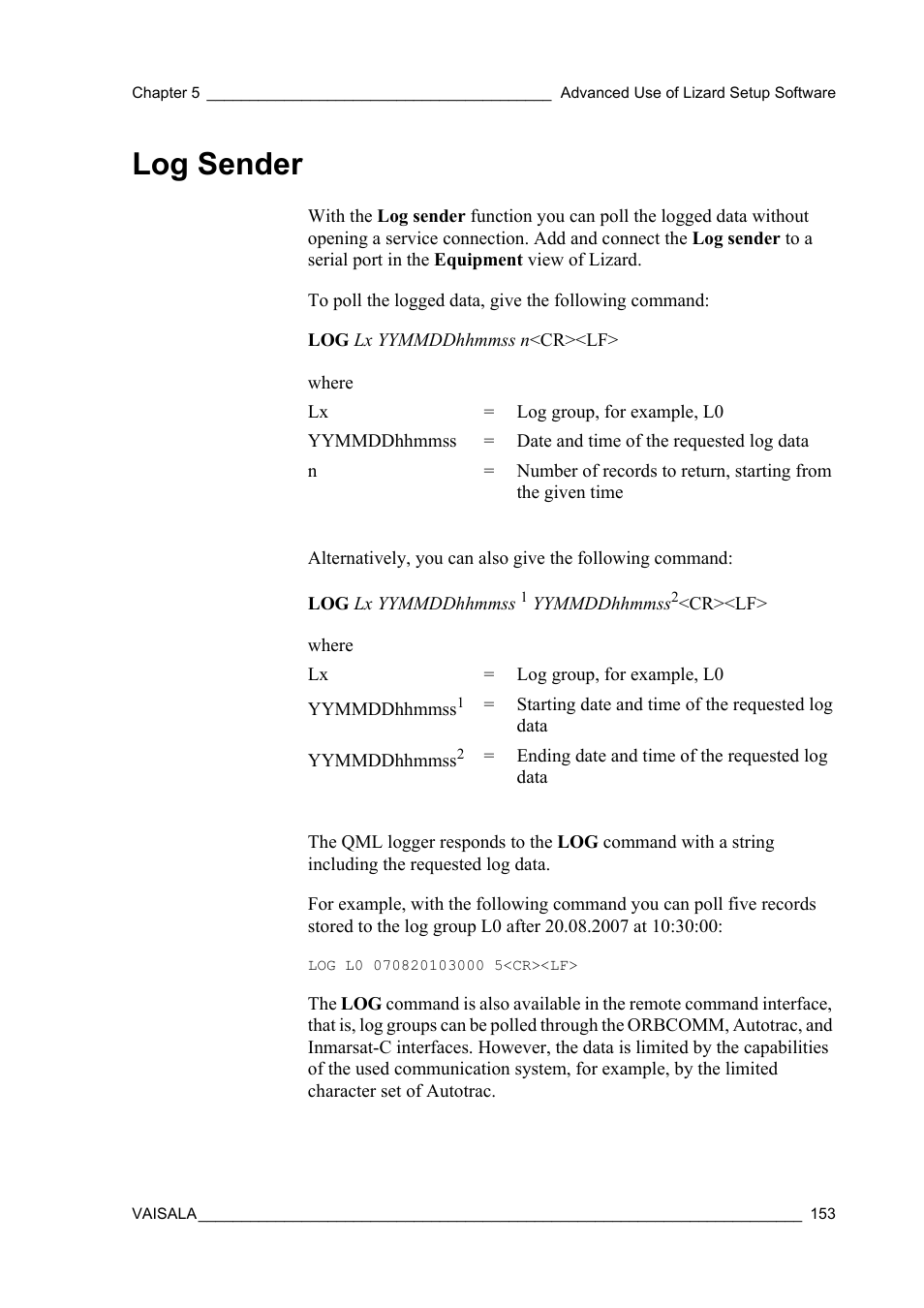 Log sender | Vaisala Hydromet Data Collection Platform User Manual | Page 155 / 218