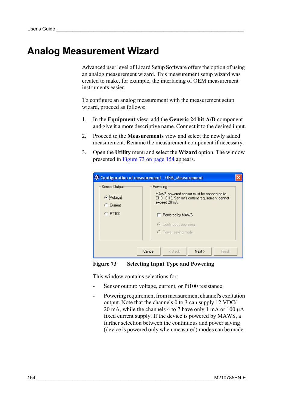 Analog measurement wizard, Figure 73, Selecting input type and powering | Vaisala Hydromet Data Collection Platform User Manual | Page 156 / 218