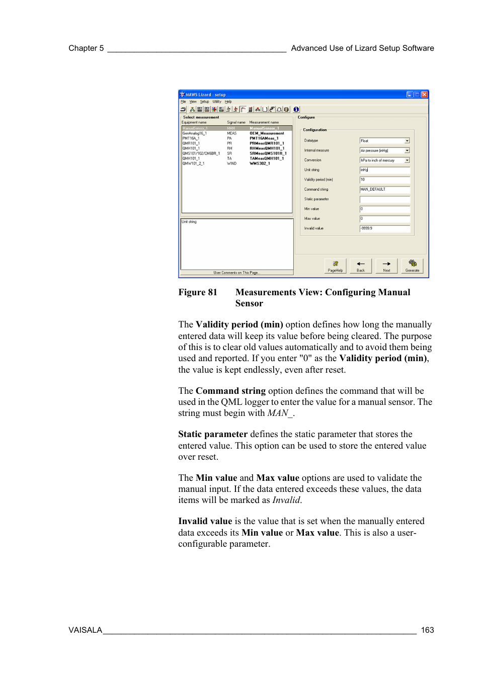 Figure 81, Measurements view: configuring manual sensor | Vaisala Hydromet Data Collection Platform User Manual | Page 165 / 218