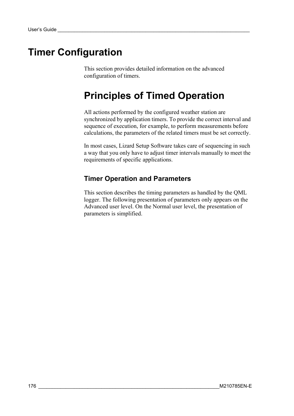 Timer configuration, Principles of timed operation, Timer operation and parameters | Timer | Vaisala Hydromet Data Collection Platform User Manual | Page 178 / 218