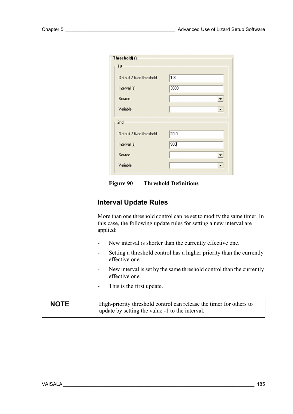 Interval update rules, Figure 90, Threshold definitions | Defines the following | Vaisala Hydromet Data Collection Platform User Manual | Page 187 / 218