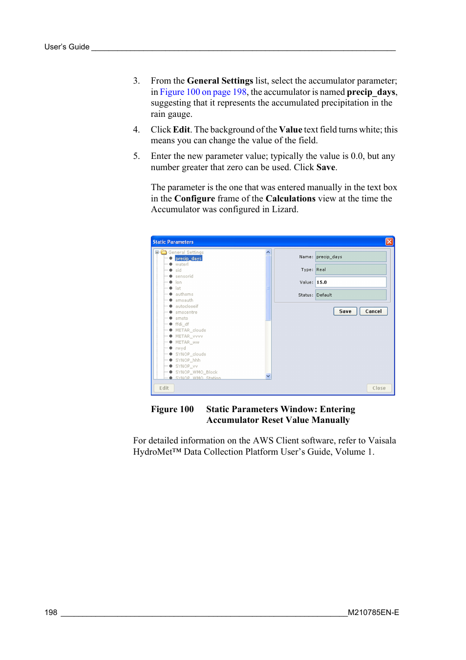 Value manually | Vaisala Hydromet Data Collection Platform User Manual | Page 200 / 218