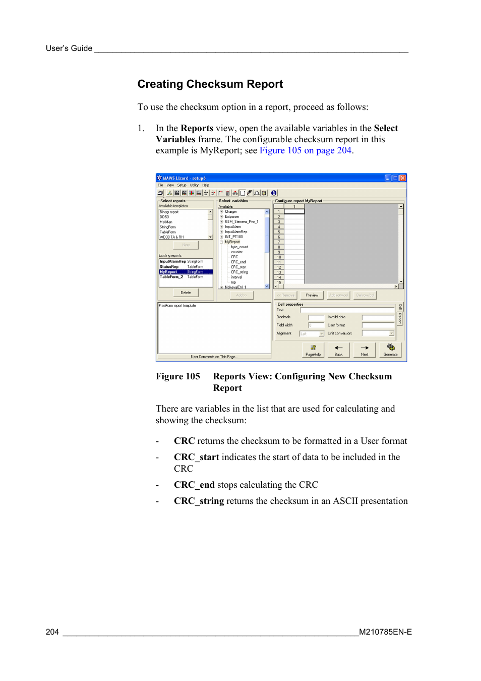 Creating checksum report | Vaisala Hydromet Data Collection Platform User Manual | Page 206 / 218