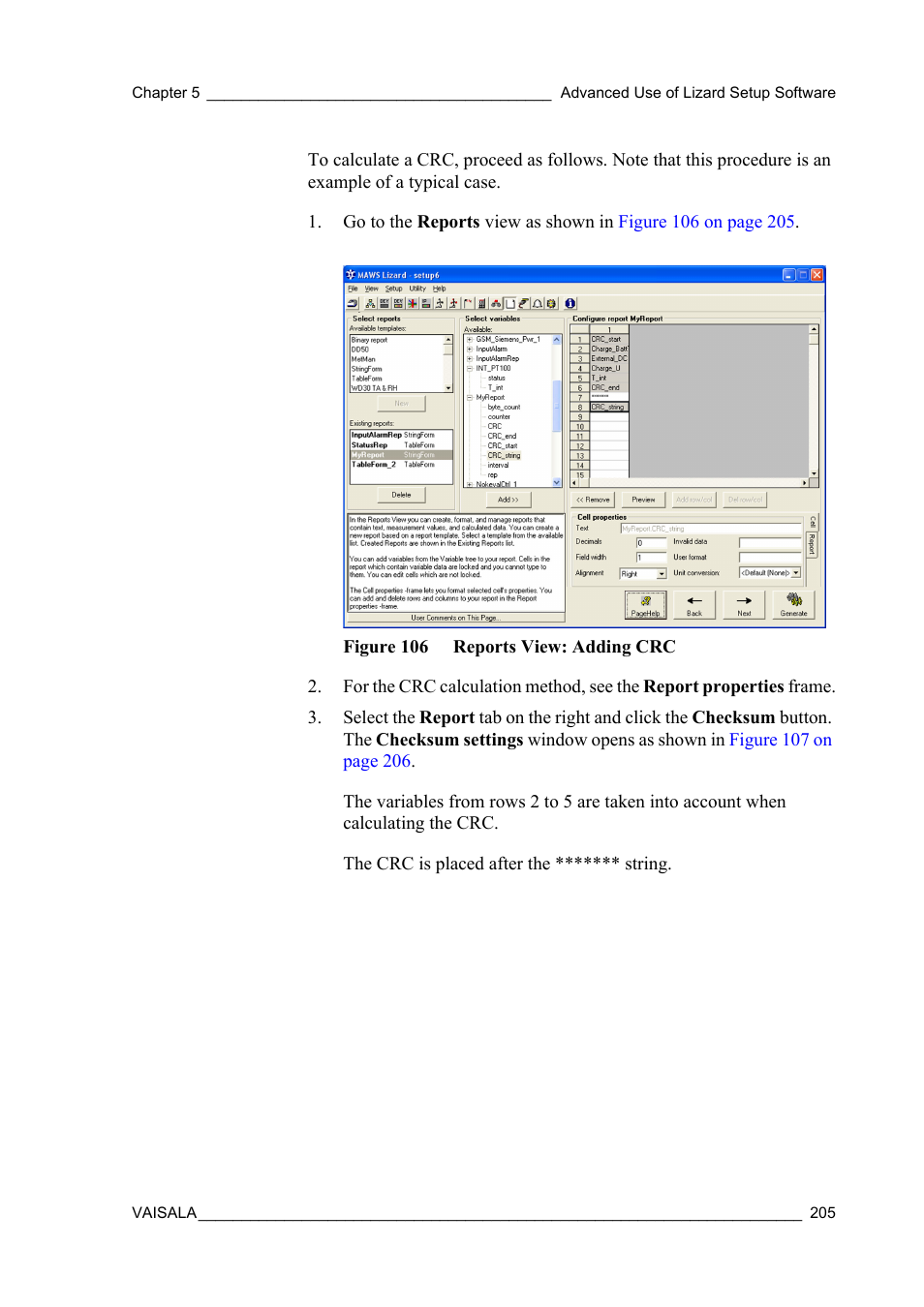 Figure 106 reports view: adding crc | Vaisala Hydromet Data Collection Platform User Manual | Page 207 / 218