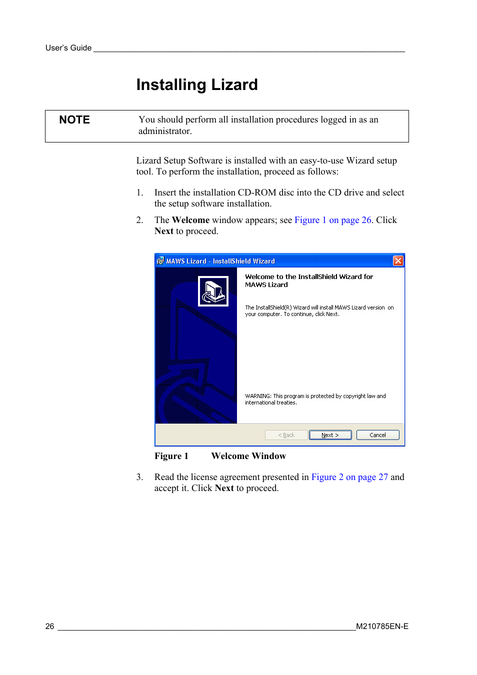 Installing lizard, Figure 1, Welcome window | Vaisala Hydromet Data Collection Platform User Manual | Page 28 / 218