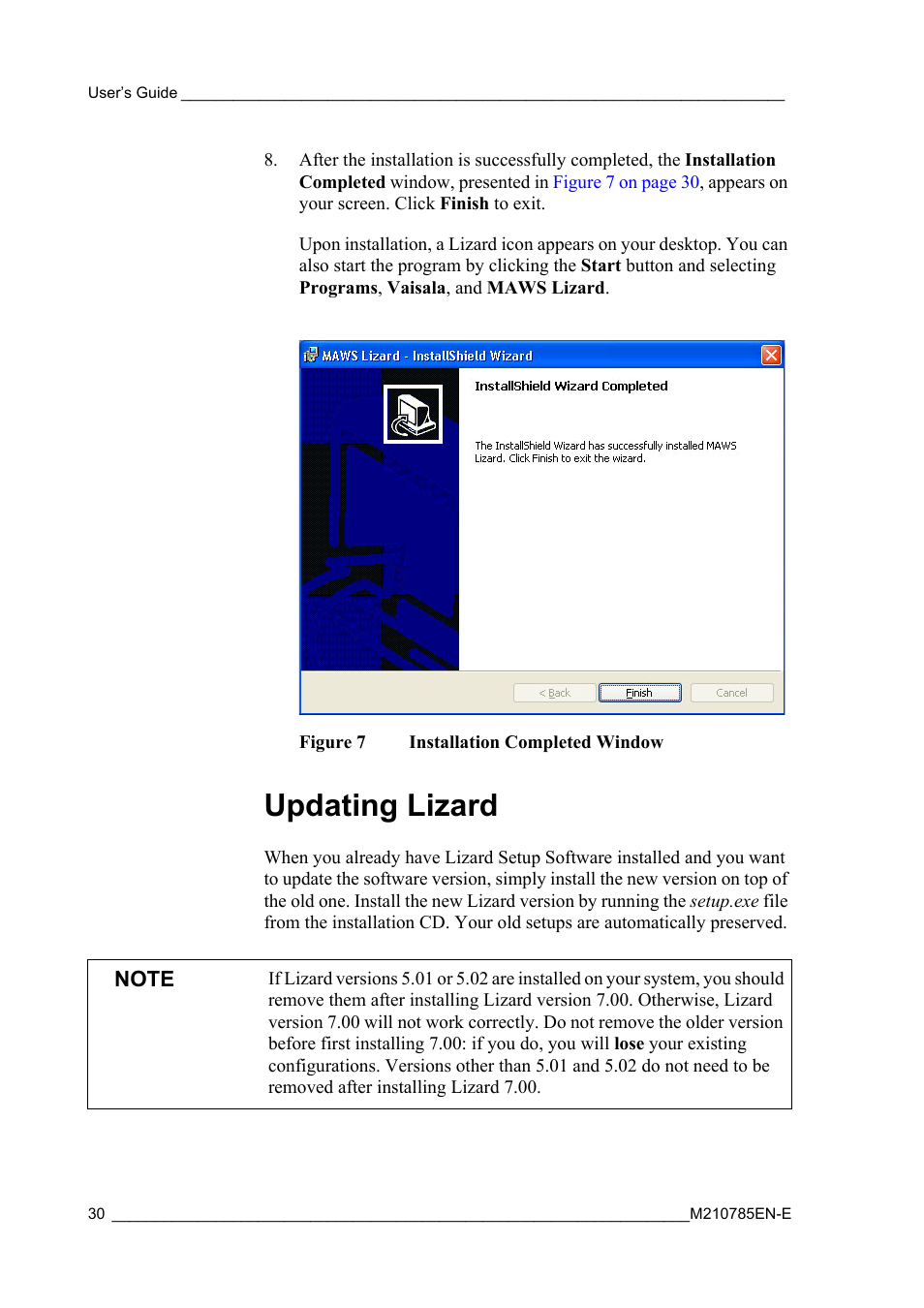 Updating lizard, Figure 7, Installation completed window | Vaisala Hydromet Data Collection Platform User Manual | Page 32 / 218