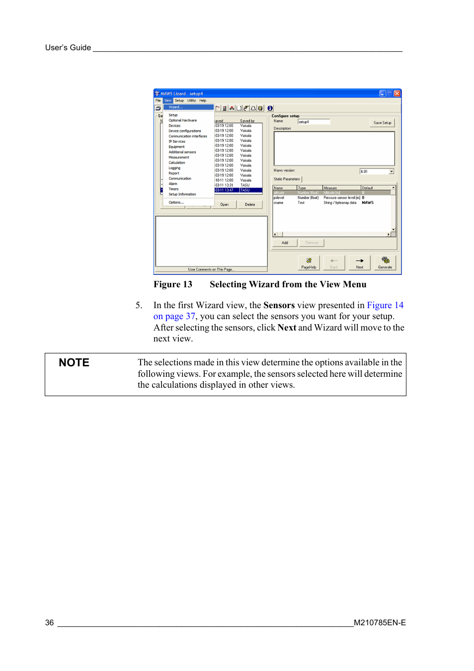 Figure 13, Selecting wizard from the view menu | Vaisala Hydromet Data Collection Platform User Manual | Page 38 / 218