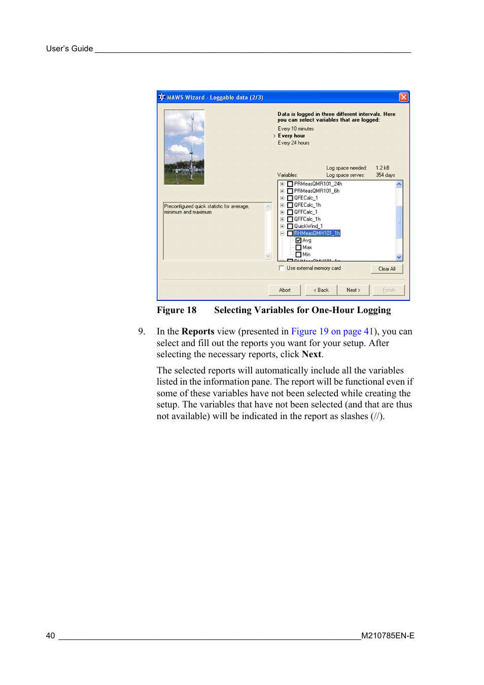 Figure 18, Selecting variables for one-hour logging | Vaisala Hydromet Data Collection Platform User Manual | Page 42 / 218