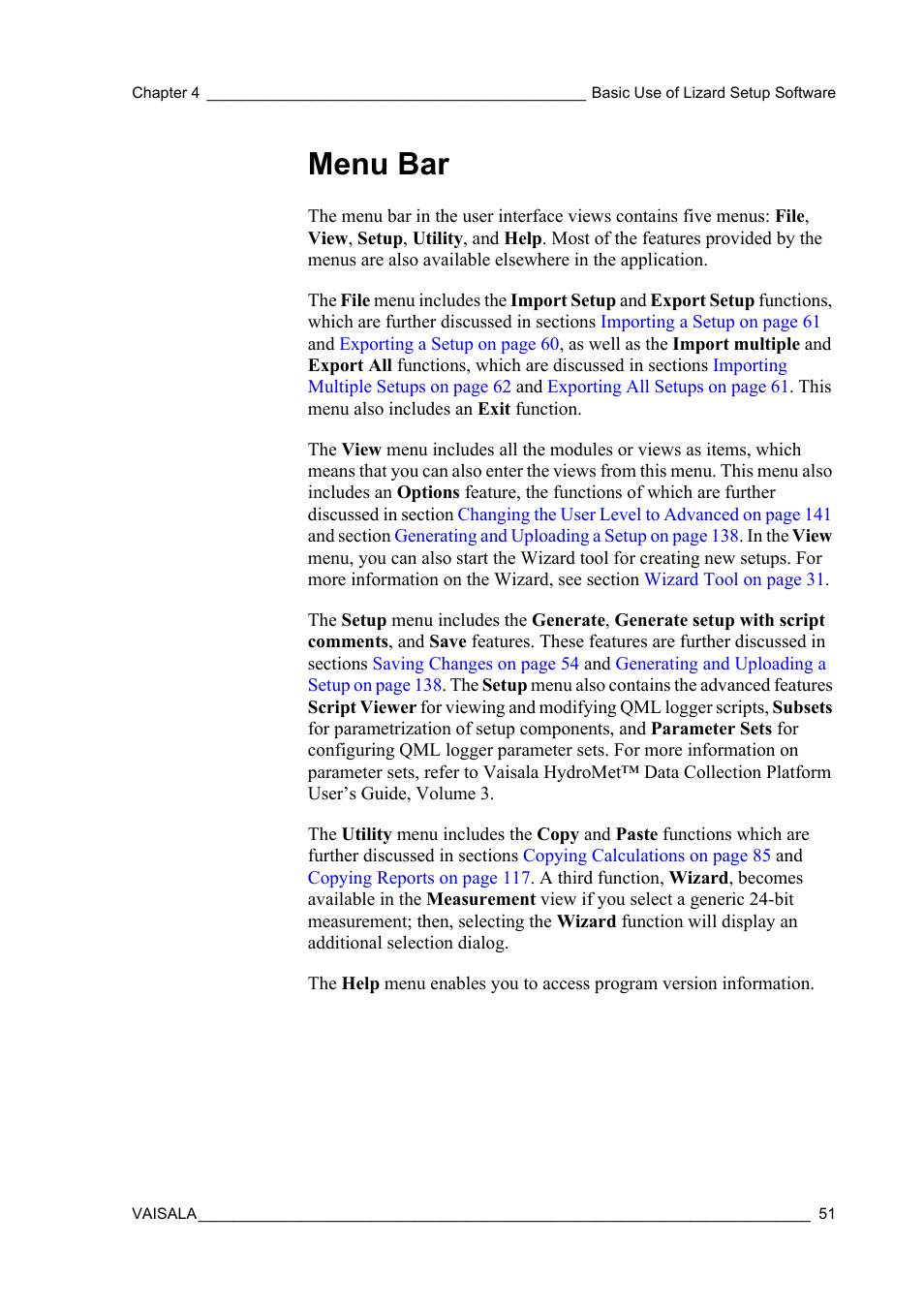 Menu bar | Vaisala Hydromet Data Collection Platform User Manual | Page 53 / 218