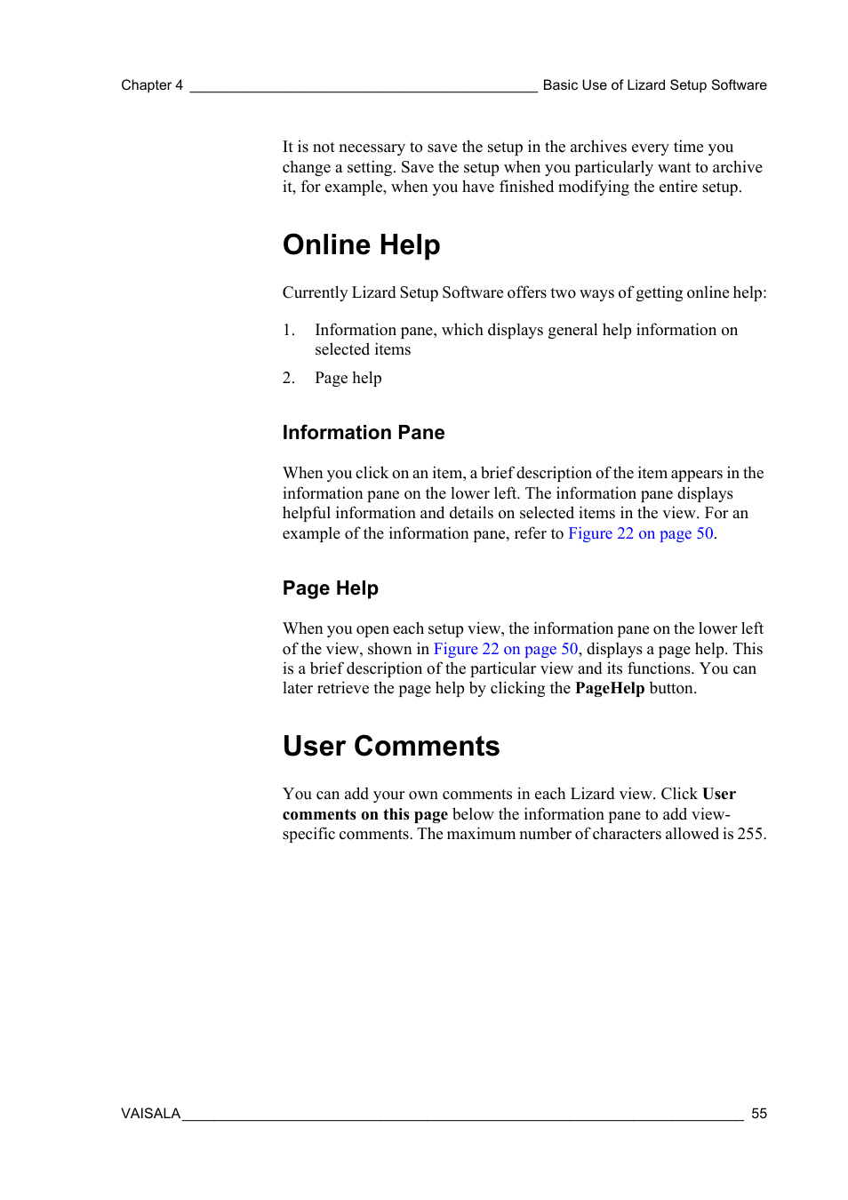 Online help, Information pane, User comments | Vaisala Hydromet Data Collection Platform User Manual | Page 57 / 218