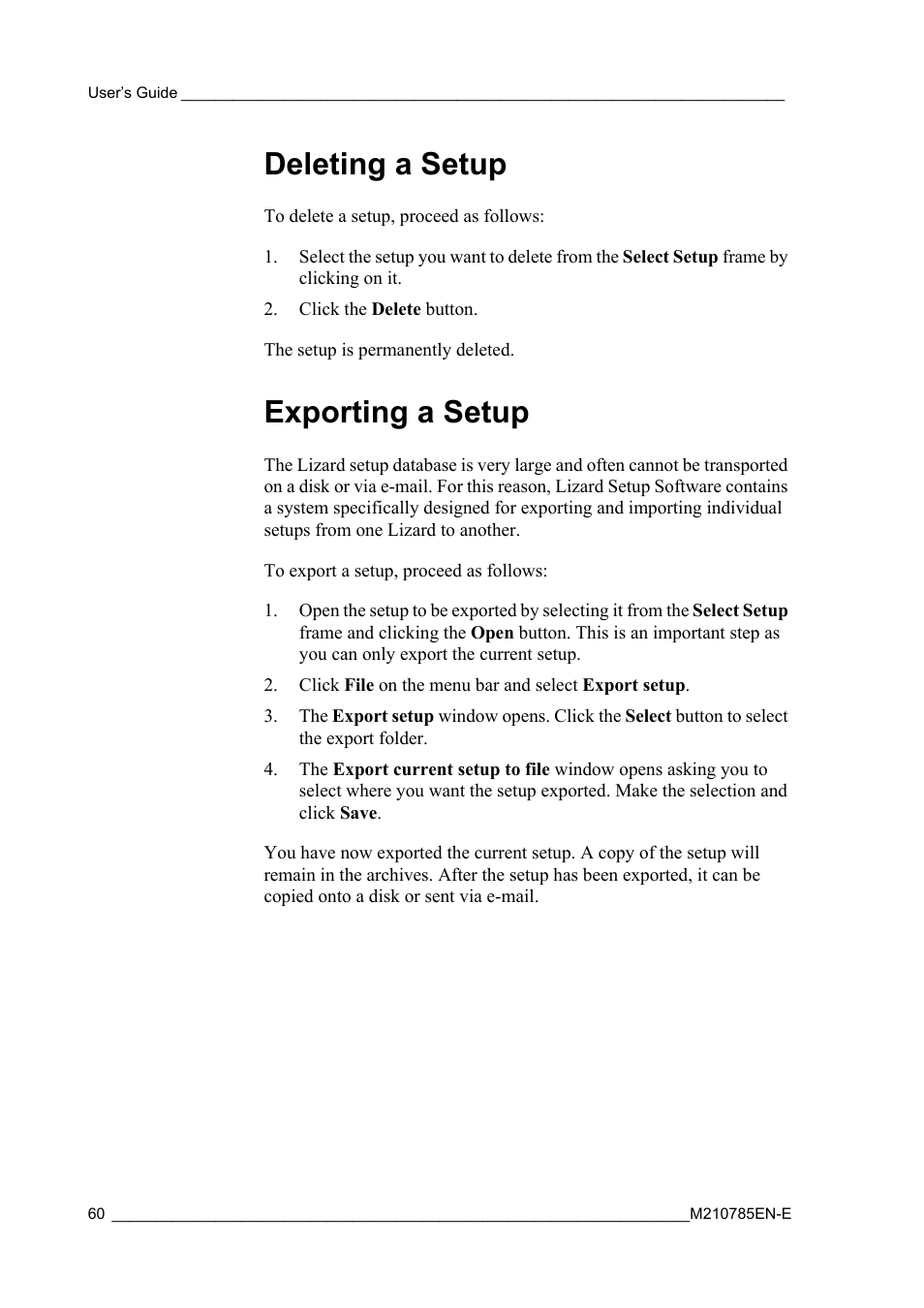 Deleting a setup, Exporting a setup, Deleting a setup exporting a setup | As well as the | Vaisala Hydromet Data Collection Platform User Manual | Page 62 / 218