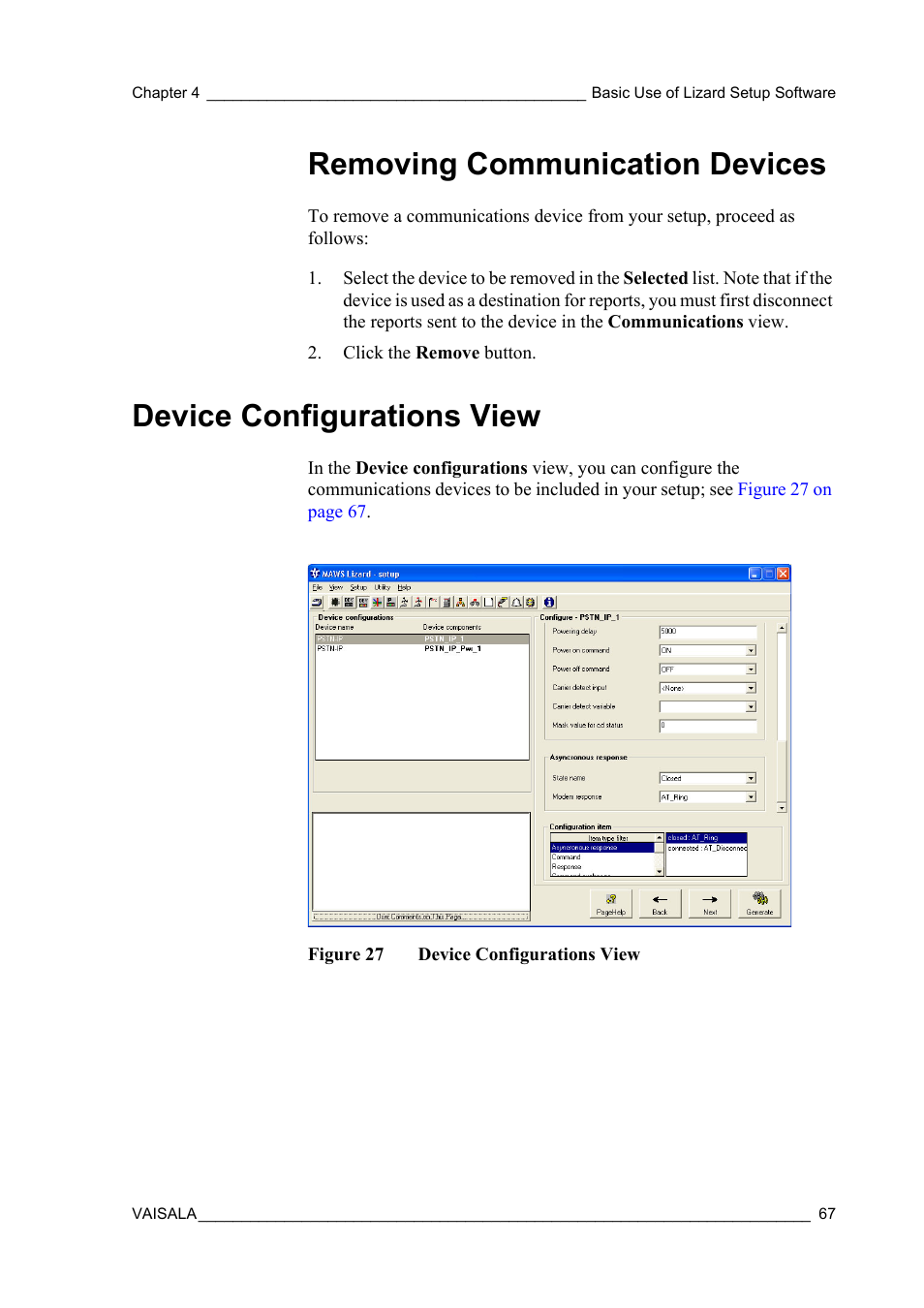 Removing communication devices, Device configurations view, Figure 27 | Device configurations | Vaisala Hydromet Data Collection Platform User Manual | Page 69 / 218