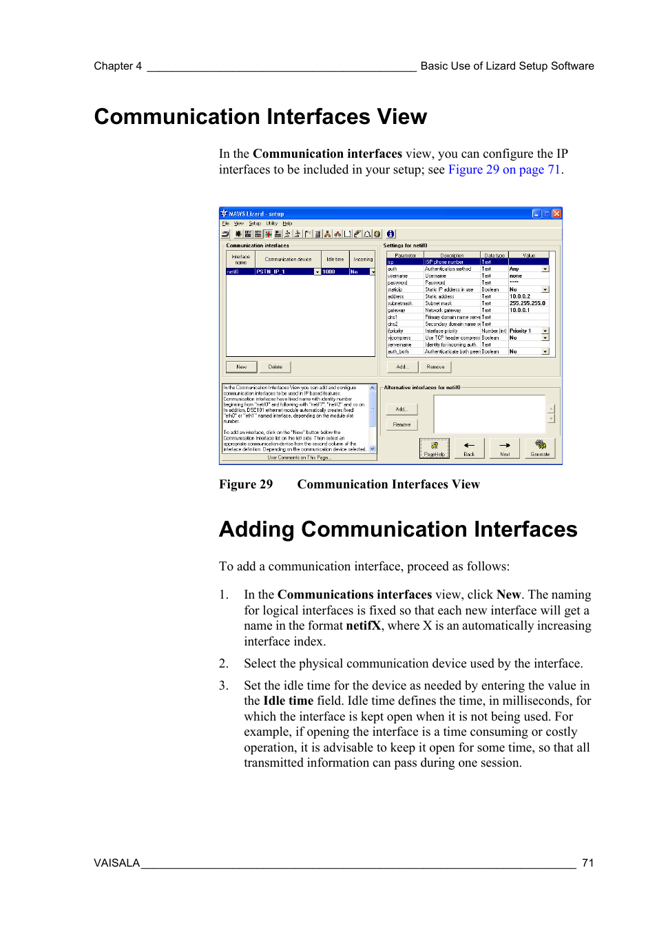 Communication interfaces view, Adding communication interfaces, Figure 29 | Communication | Vaisala Hydromet Data Collection Platform User Manual | Page 73 / 218