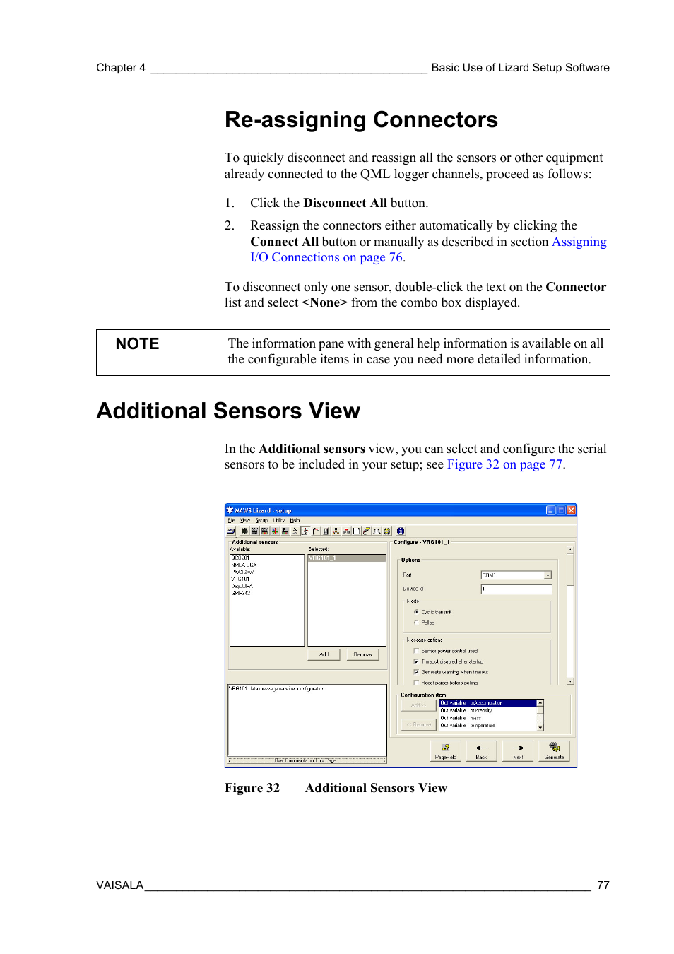 Re-assigning connectors, Additional sensors view, Figure 32 | Vaisala Hydromet Data Collection Platform User Manual | Page 79 / 218
