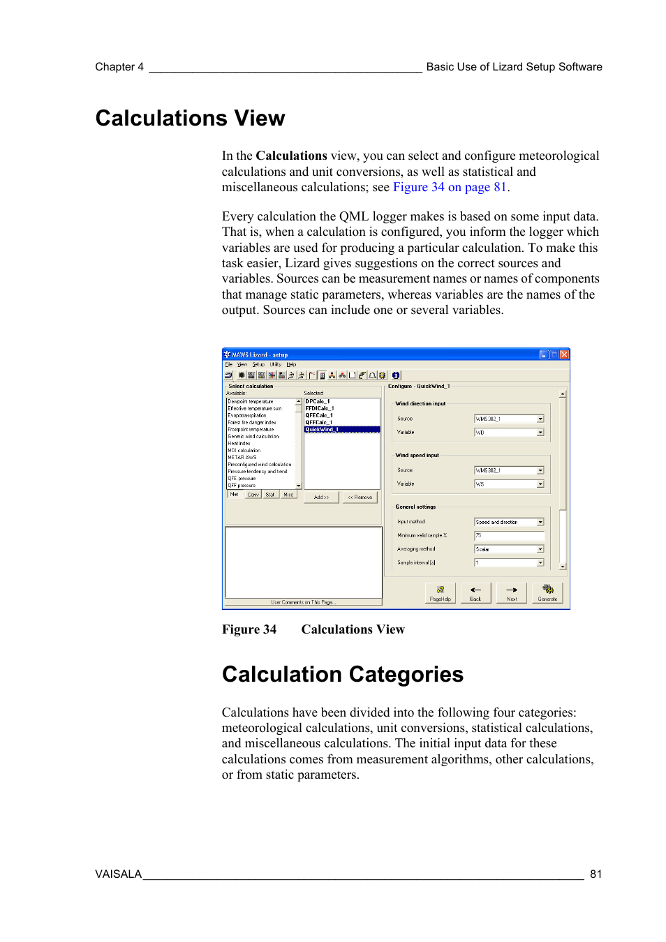 Calculations view, Calculation categories, Figure 34 | Vaisala Hydromet Data Collection Platform User Manual | Page 83 / 218