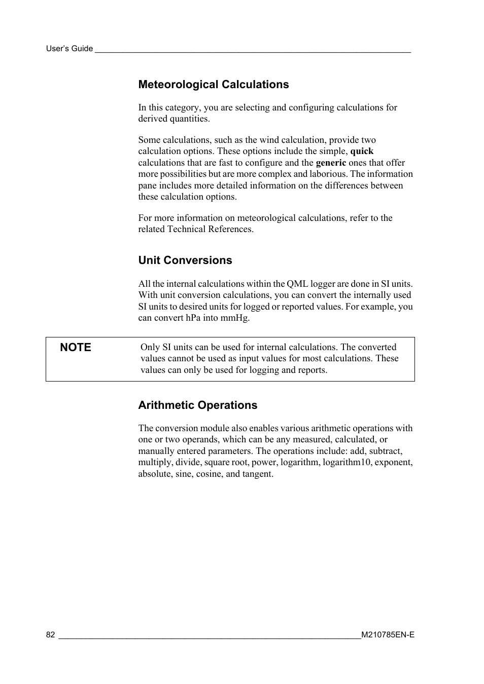 Meteorological calculations, Unit conversions, Arithmetic operations | Vaisala Hydromet Data Collection Platform User Manual | Page 84 / 218