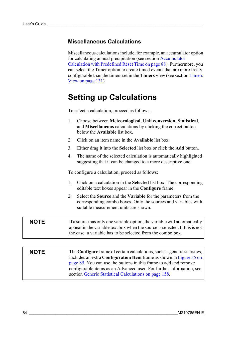 Miscellaneous calculations, Setting up calculations | Vaisala Hydromet Data Collection Platform User Manual | Page 86 / 218