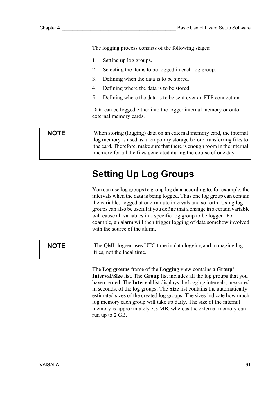Setting up log groups | Vaisala Hydromet Data Collection Platform User Manual | Page 93 / 218