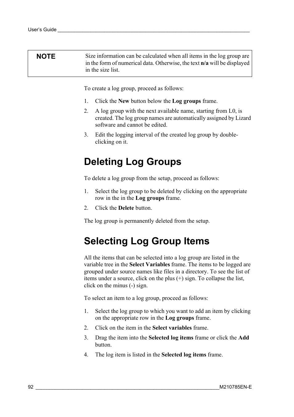 Deleting log groups, Selecting log group items, Deleting log groups selecting log group items | Vaisala Hydromet Data Collection Platform User Manual | Page 94 / 218