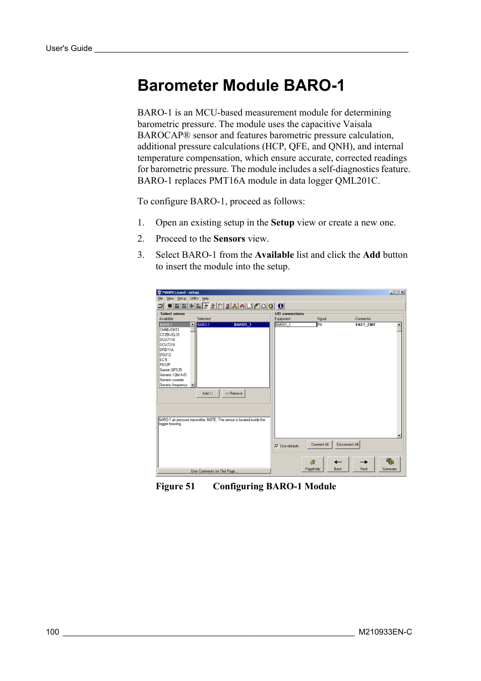 Barometer module baro-1, Figure 51, Configuring baro-1 module | Vaisala Hydromet Data Collection Platform User Manual | Page 102 / 384