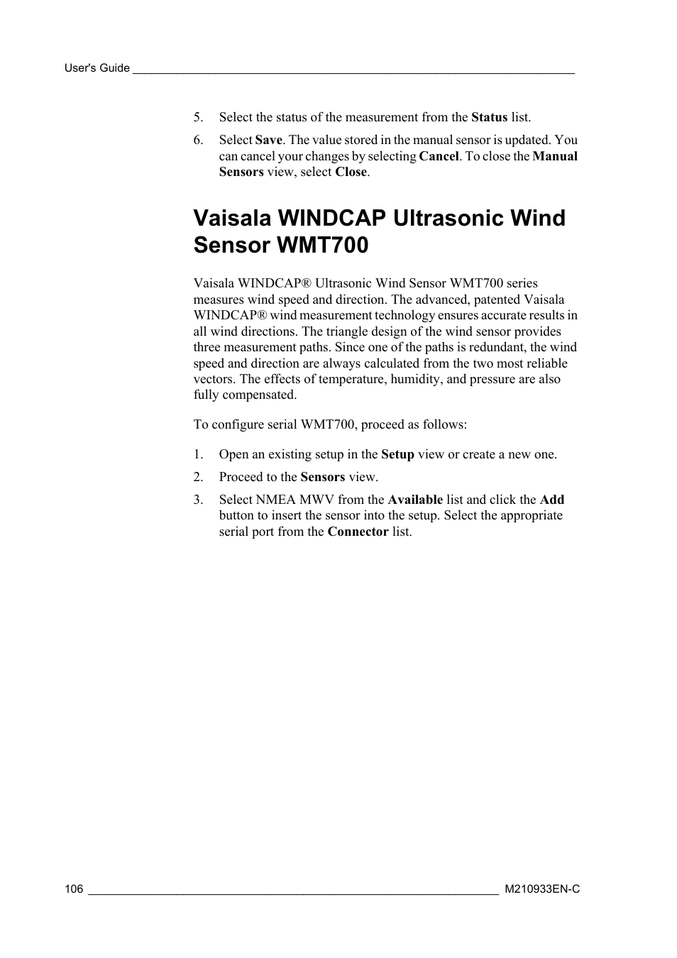 Vaisala windcap ultrasonic wind sensor wmt700 | Vaisala Hydromet Data Collection Platform User Manual | Page 108 / 384