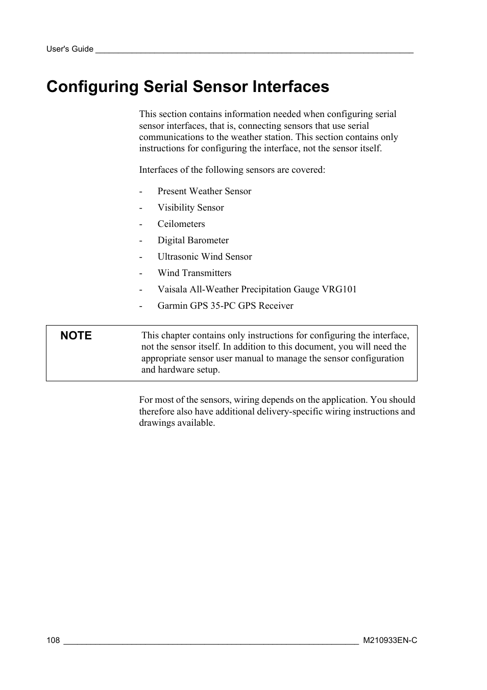 Configuring serial sensor interfaces | Vaisala Hydromet Data Collection Platform User Manual | Page 110 / 384