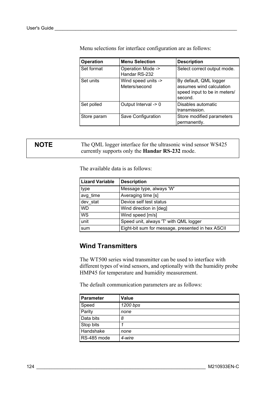 Wind transmitters | Vaisala Hydromet Data Collection Platform User Manual | Page 126 / 384