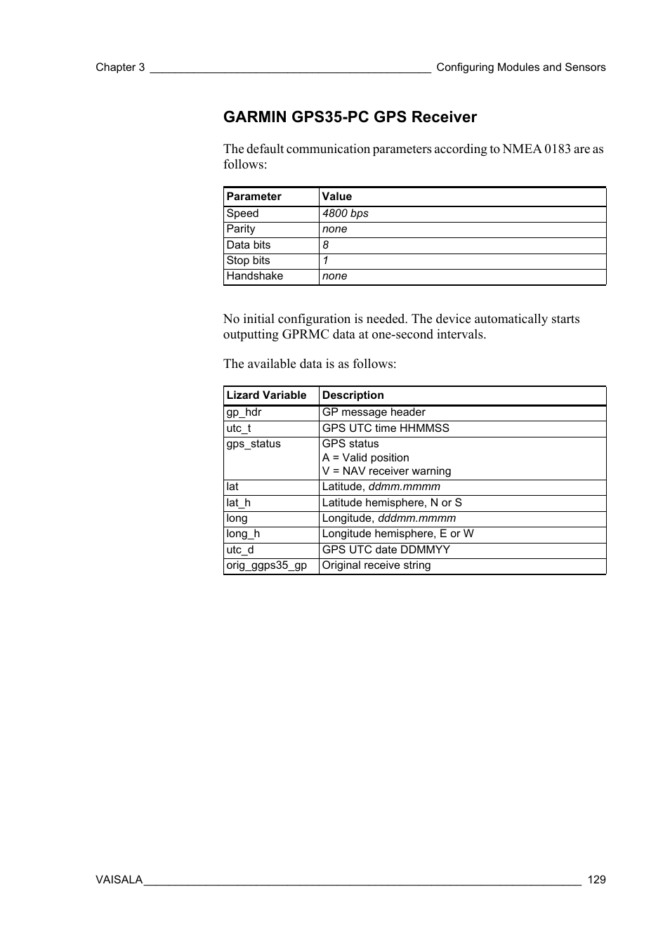Garmin gps35-pc gps receiver | Vaisala Hydromet Data Collection Platform User Manual | Page 131 / 384