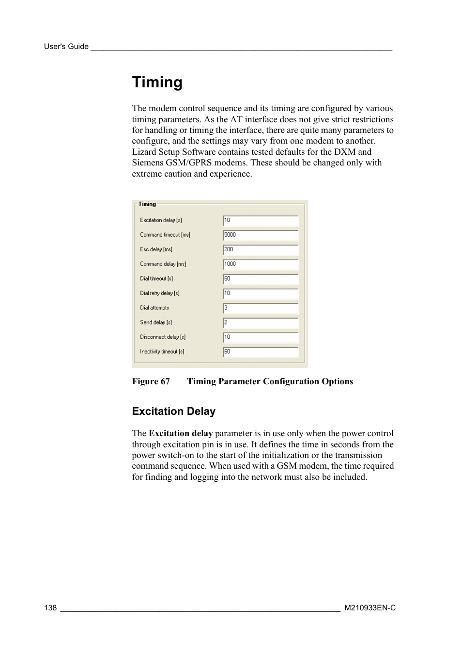 Timing, Excitation delay, Figure 67 | Timing parameter configuration options | Vaisala Hydromet Data Collection Platform User Manual | Page 140 / 384
