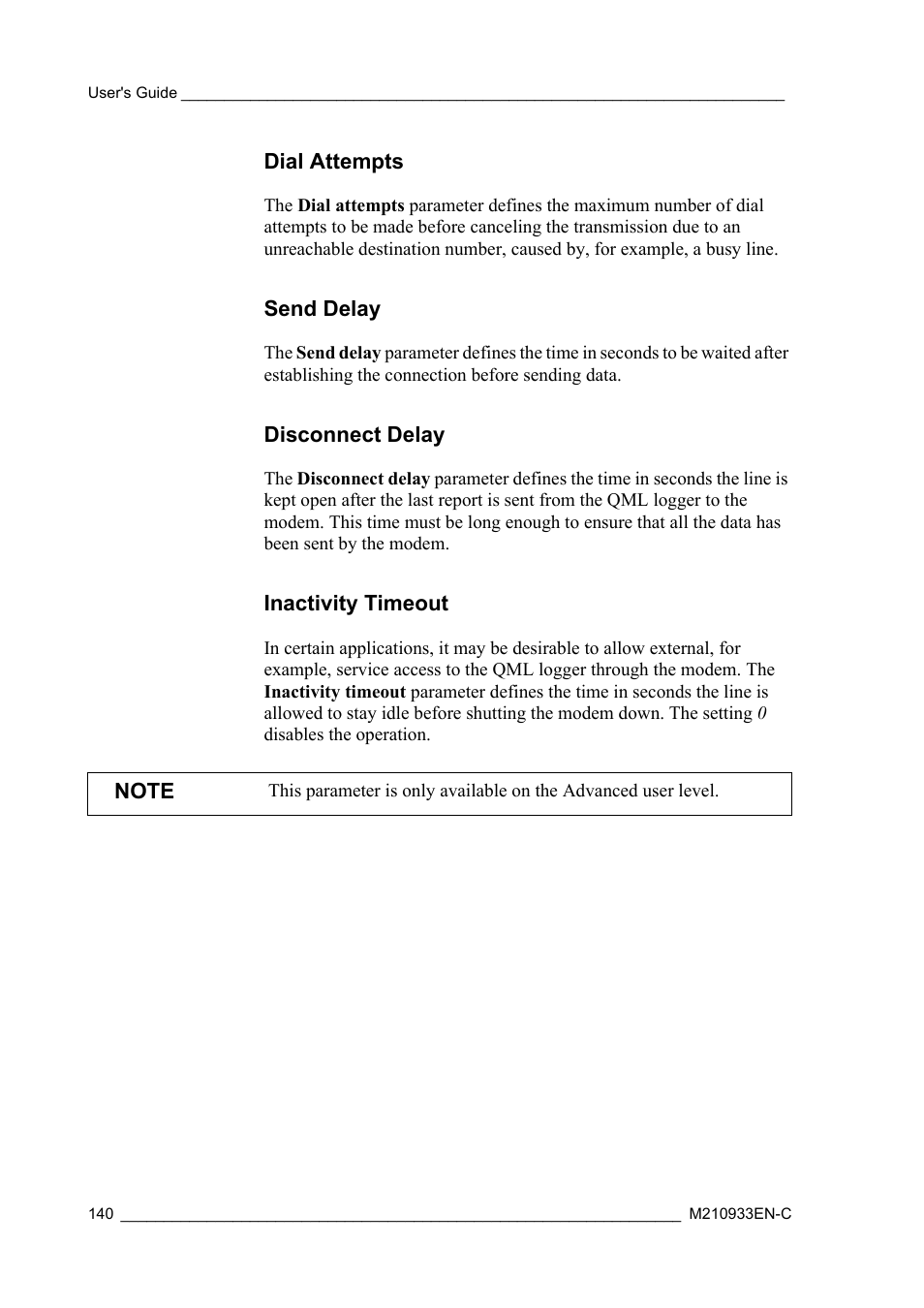 Dial attempts, Send delay, Disconnect delay | Inactivity timeout | Vaisala Hydromet Data Collection Platform User Manual | Page 142 / 384