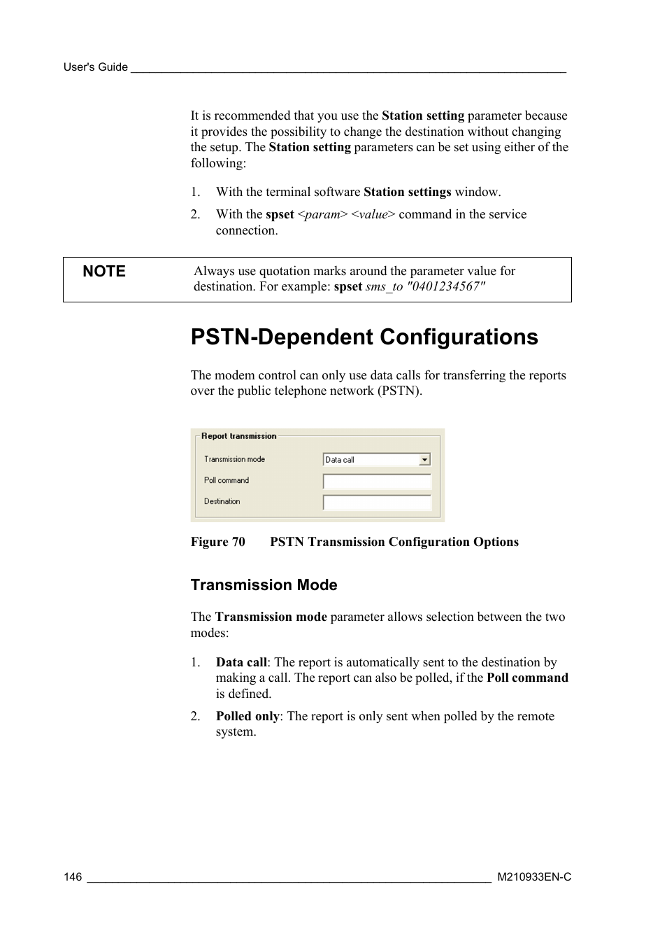 Pstn-dependent configurations, Transmission mode, Figure 70 | Pstn transmission configuration options | Vaisala Hydromet Data Collection Platform User Manual | Page 148 / 384