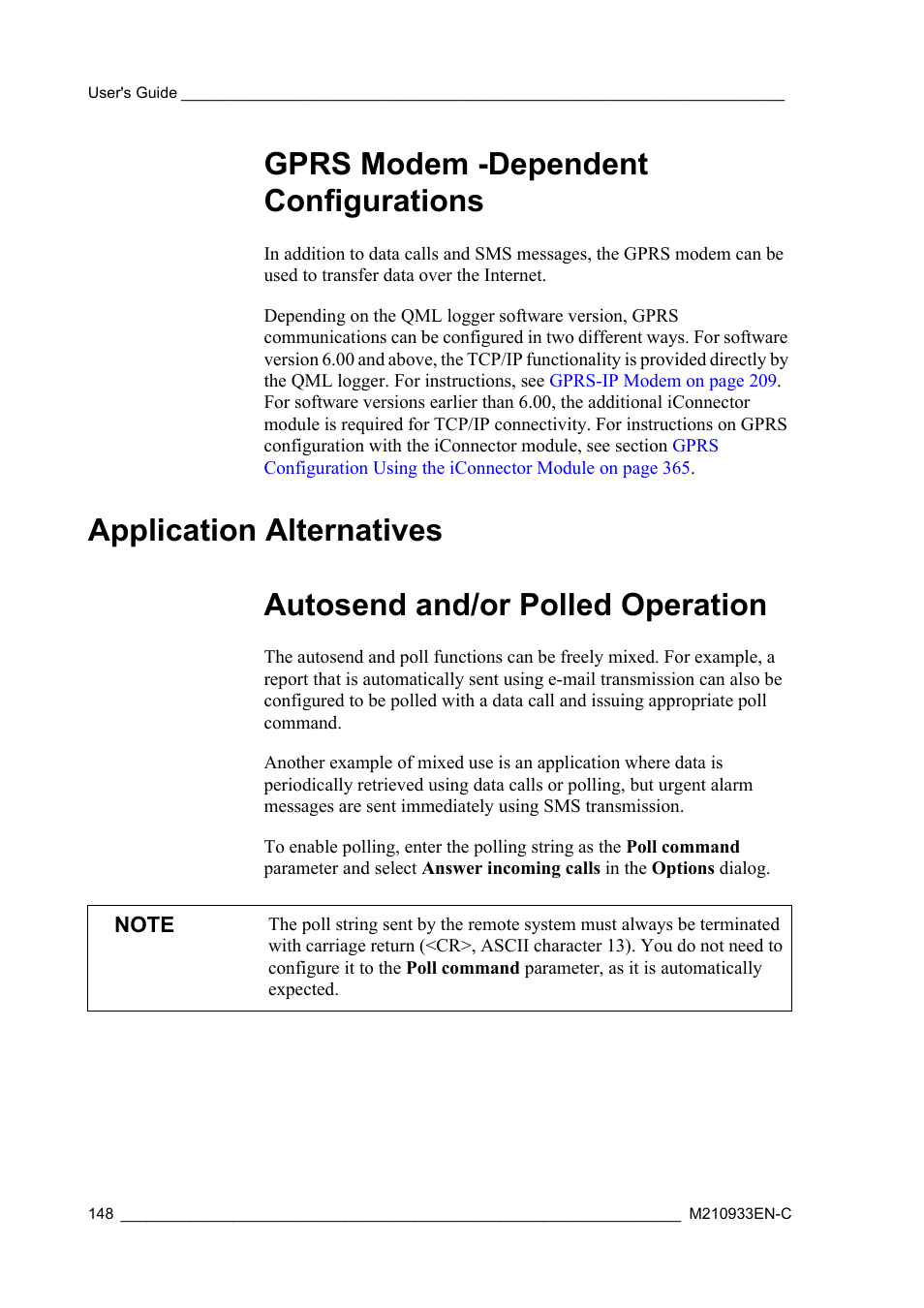 Gprs modem -dependent configurations, Application alternatives, Autosend and/or polled operation | Vaisala Hydromet Data Collection Platform User Manual | Page 150 / 384