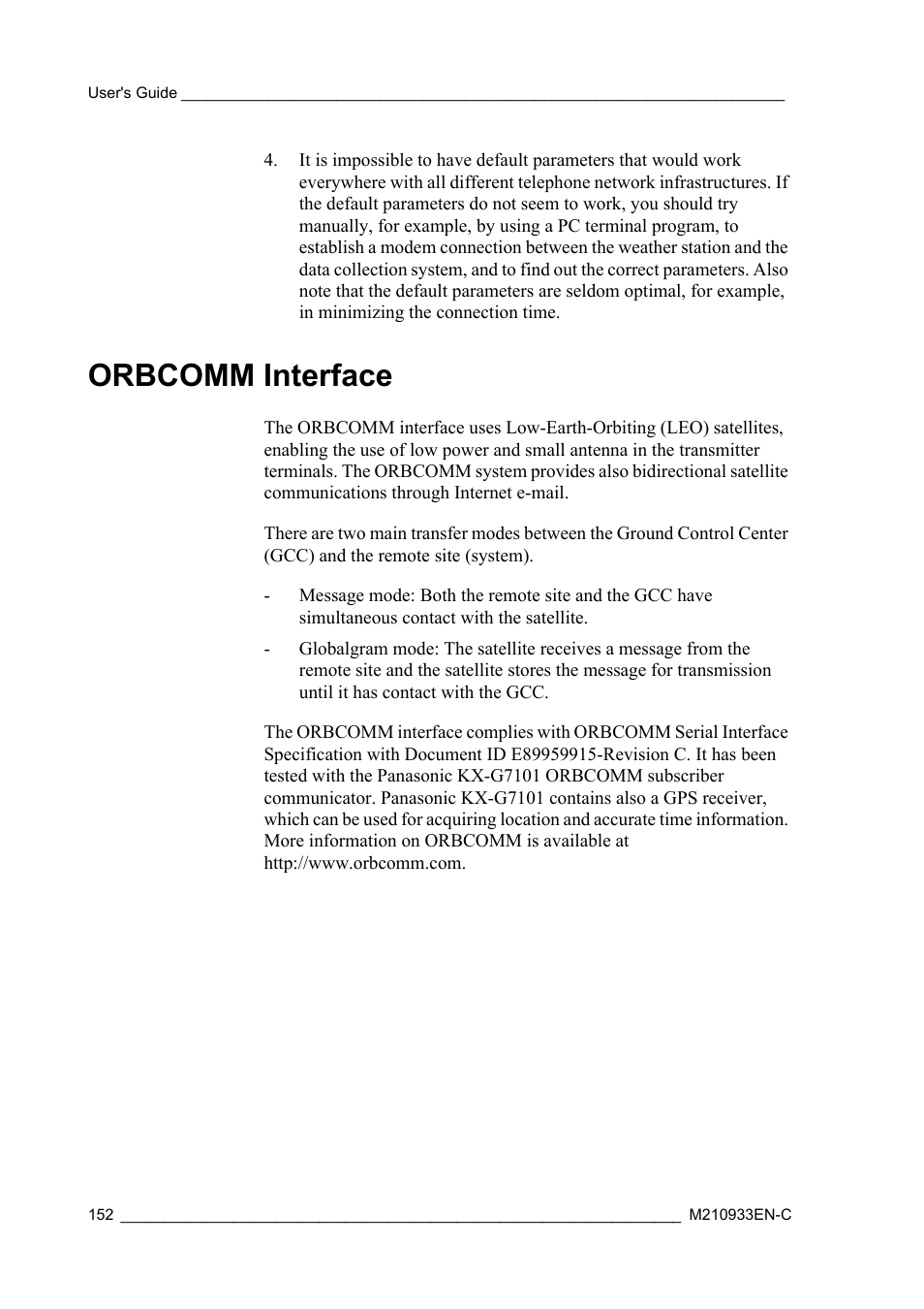 Orbcomm interface | Vaisala Hydromet Data Collection Platform User Manual | Page 154 / 384