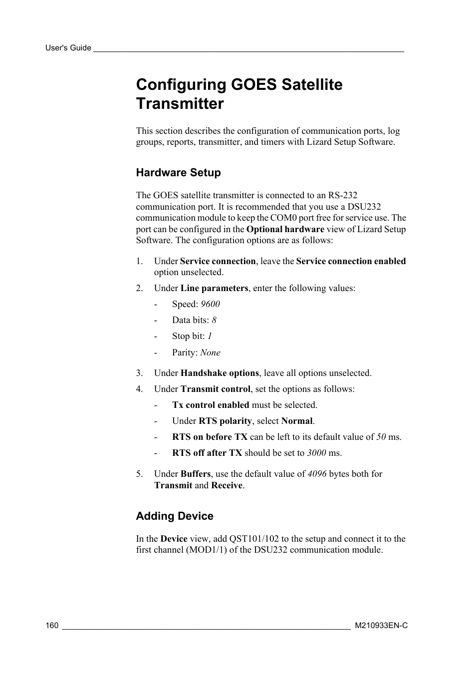 Configuring goes satellite transmitter, Hardware setup, Adding device | Hardware setup adding device | Vaisala Hydromet Data Collection Platform User Manual | Page 162 / 384