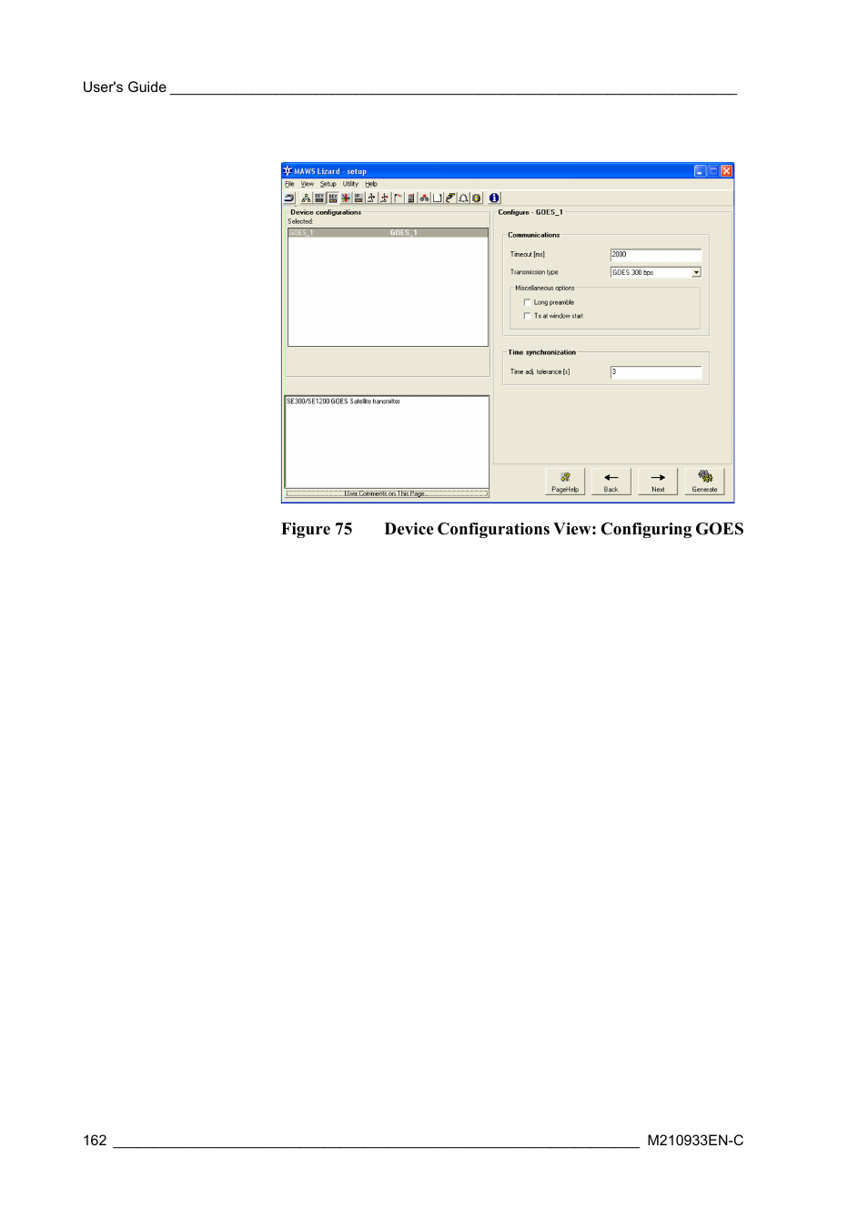 Figure 75, Device configurations view: configuring goes | Vaisala Hydromet Data Collection Platform User Manual | Page 164 / 384