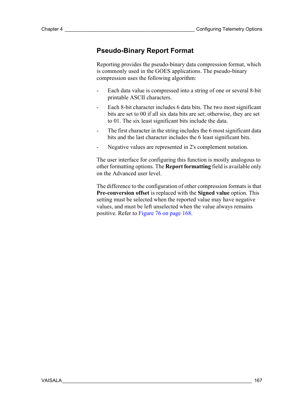 Pseudo-binary report format | Vaisala Hydromet Data Collection Platform User Manual | Page 169 / 384