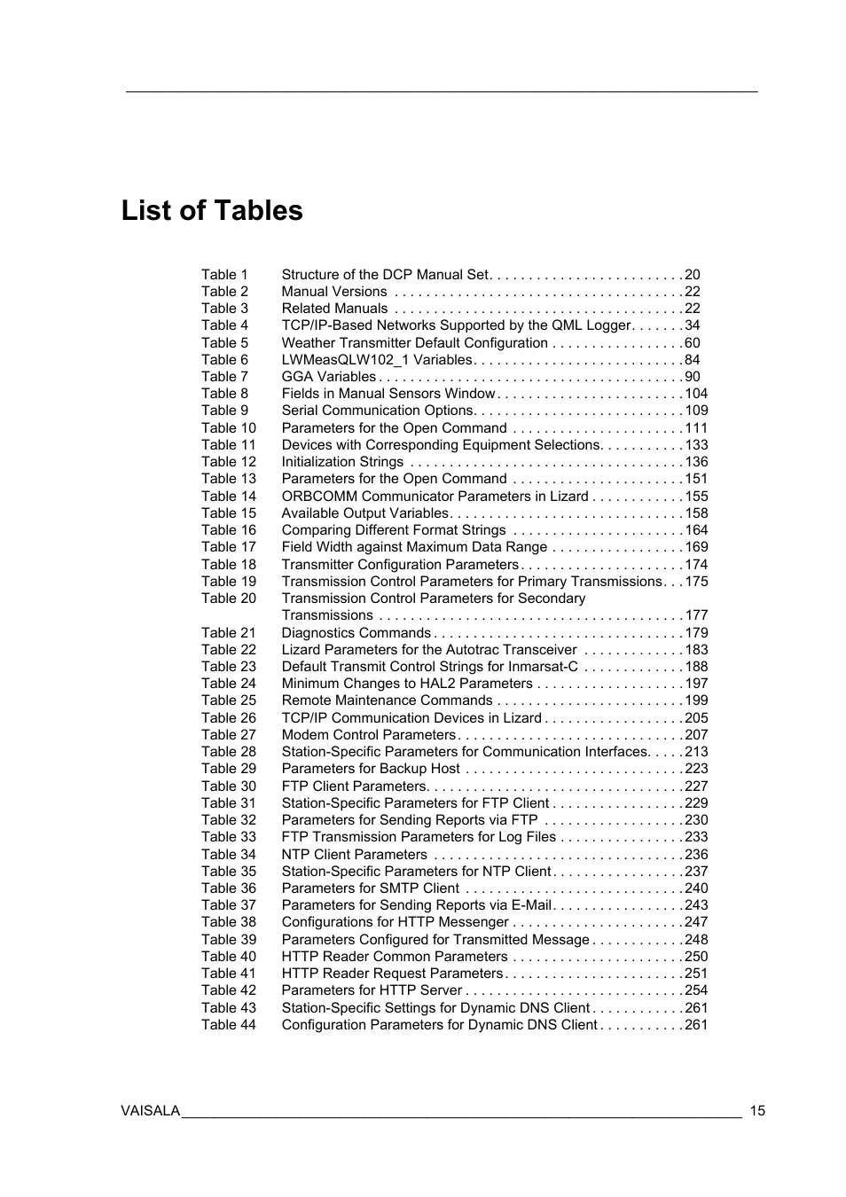 List of tables | Vaisala Hydromet Data Collection Platform User Manual | Page 17 / 384