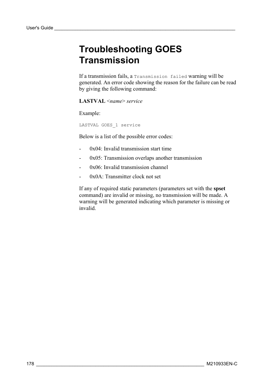 Troubleshooting goes transmission | Vaisala Hydromet Data Collection Platform User Manual | Page 180 / 384