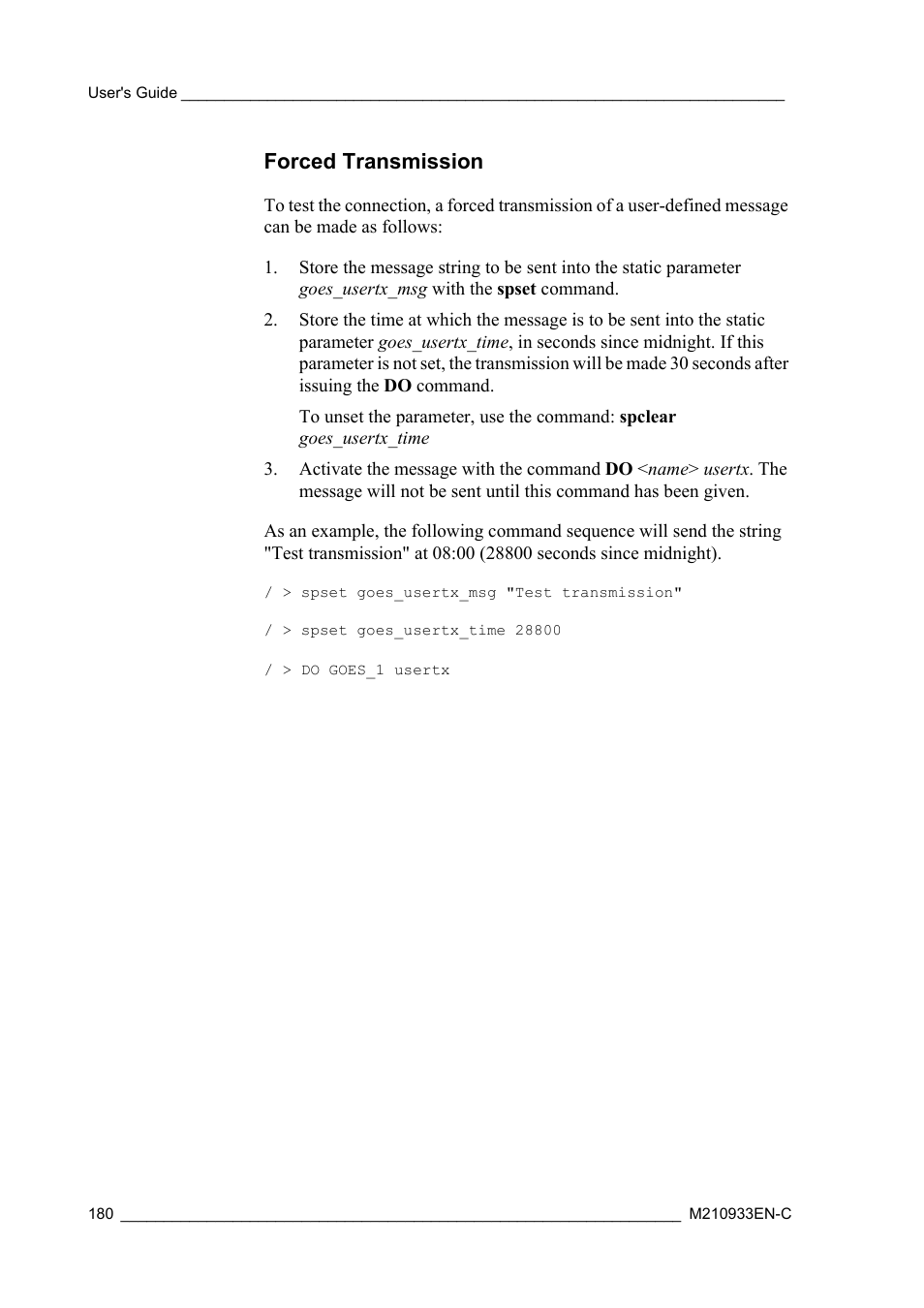 Forced transmission | Vaisala Hydromet Data Collection Platform User Manual | Page 182 / 384