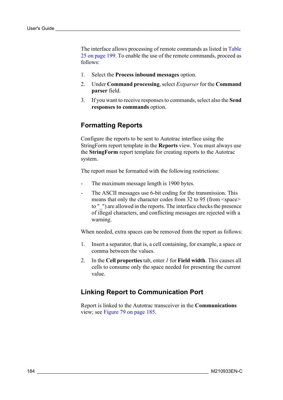 Formatting reports, Linking report to communication port | Vaisala Hydromet Data Collection Platform User Manual | Page 186 / 384