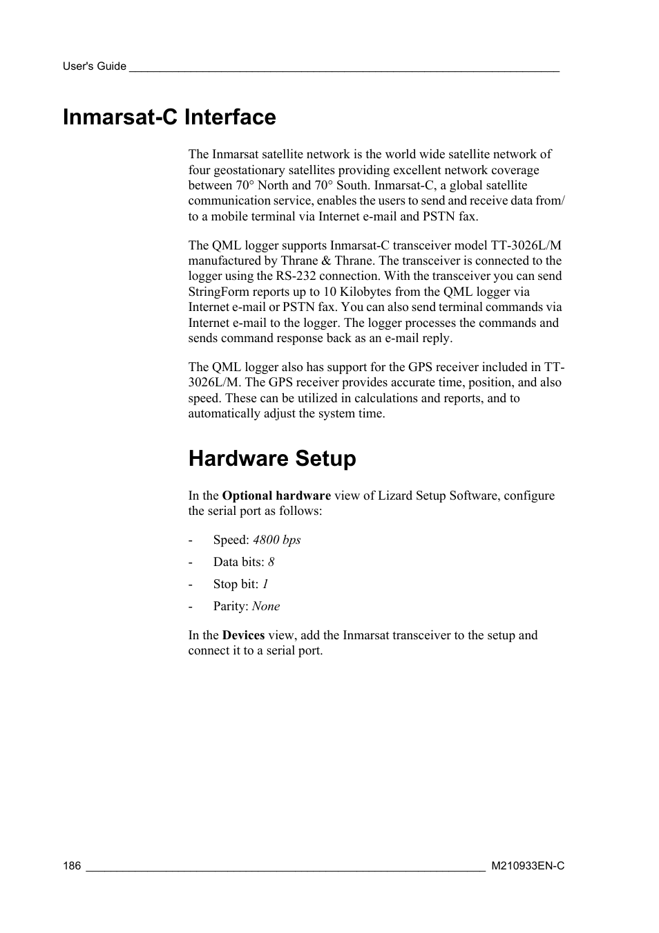 Inmarsat-c interface, Hardware setup | Vaisala Hydromet Data Collection Platform User Manual | Page 188 / 384